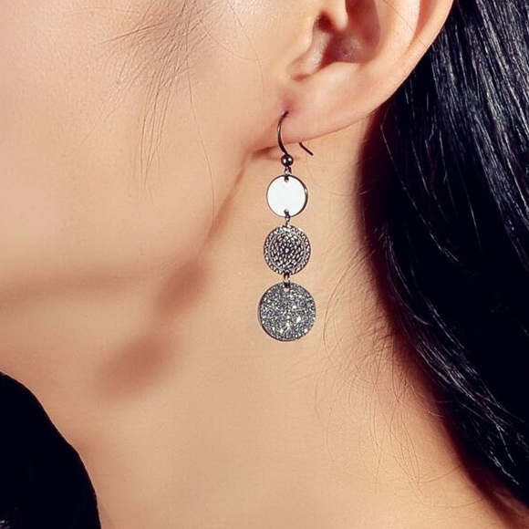 Any 4/$25! Gunmetal Mixed Texture Drop Earrings - Picture 3 of 6